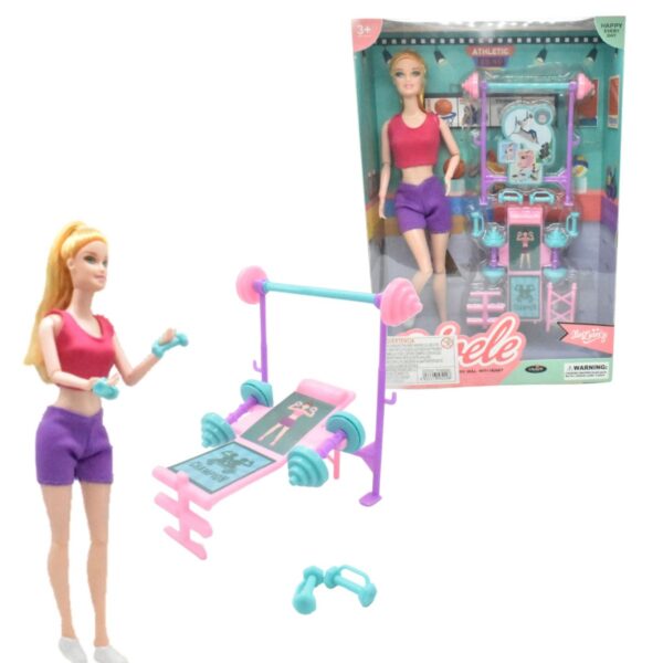 Muñeca Fitness Deportista Con Accesorios Gimnasio Y Pesas - Imagen 3