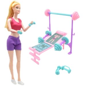 Muñeca Fitness Deportista Con Accesorios Gimnasio Y Pesas