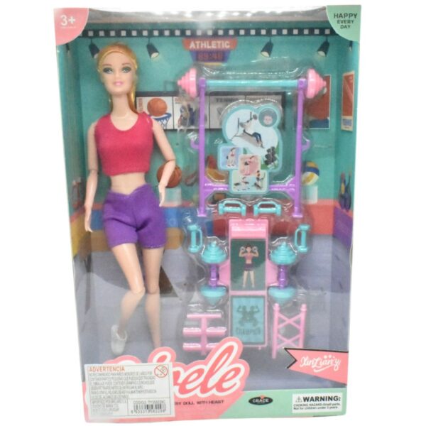 Muñeca Fitness Deportista Con Accesorios Gimnasio Y Pesas - Imagen 2