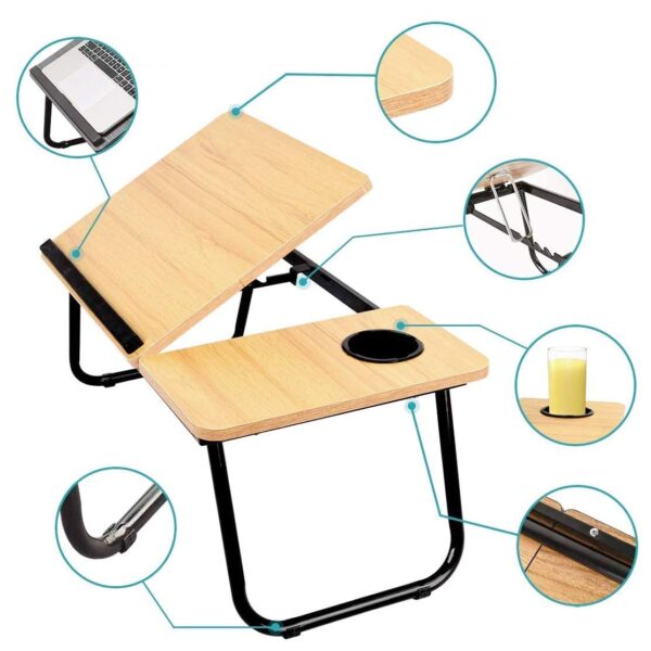 Mesa De Cama Reclinable Para Laptop Plegable Con Posa Vaso - Imagen 4