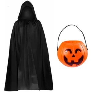 Capa Negra y Calabaza Para Caramelos Disfraz Halloween