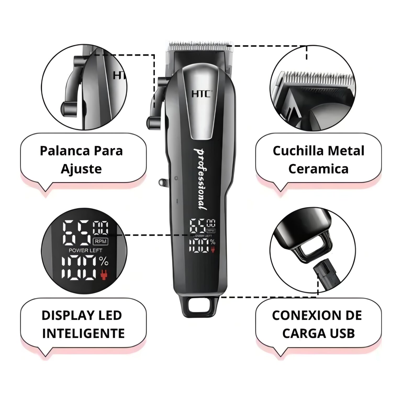 Máquina Corta Pelo Inalámbrica Recargable Htc - Imagen 2