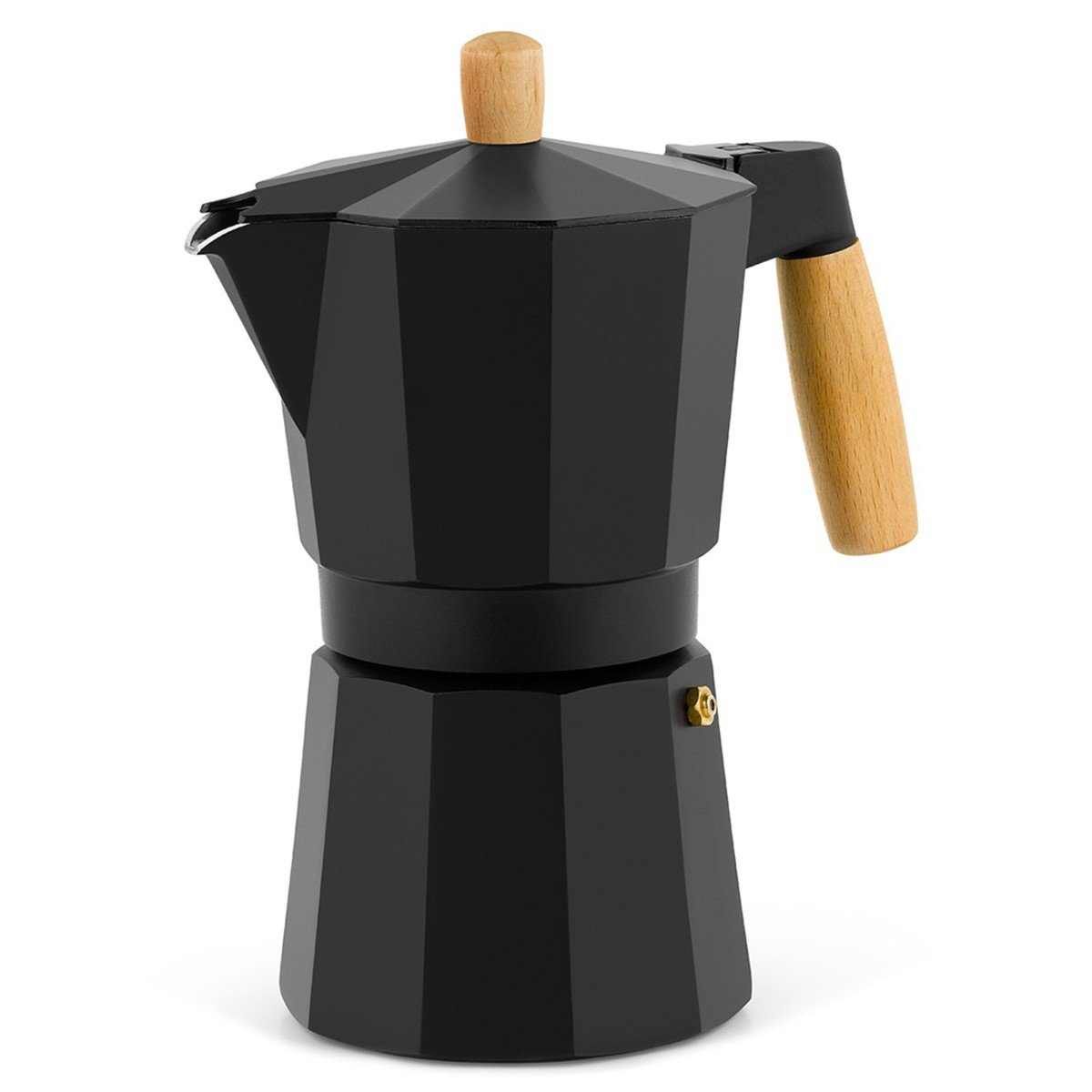 Cafetera Italiana Negra de 6 Tazas Con Mango Madera